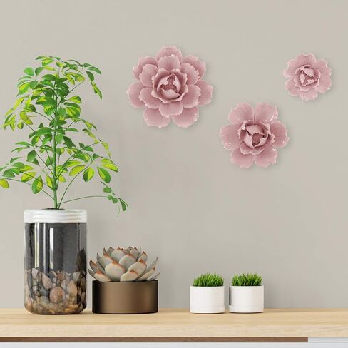 BINGNENG Handmade Ceramic Flower Wall Decor, Porcelain Flower Decoration, White 3 Packs of Set (2.8",3.54",4.72") in Saudi Arabia