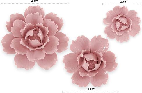 BINGNENG Handmade Ceramic Flower Wall Decor, Porcelain Flower Decoration, White 3 Packs of Set (2.8",3.54",4.72") in Saudi Arabia