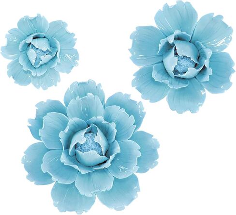 BINGNENG Handmade Ceramic Flower Wall Decor, Porcelain Flower Decoration, White 3 Packs of Set (2.8",3.54",4.72") in Saudi Arabia