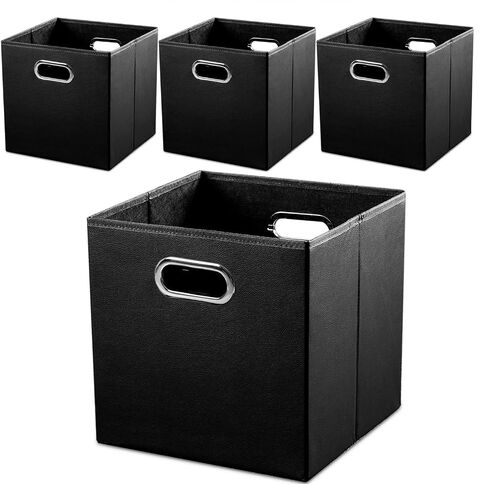 PRANDOM Leather Foldable Cube Storage Bins 13x13 inch [4-Pack] Fabric Storage Baskets Cubes Drawer with Cotton Handles Organizer for Shelves Nursery Closet Bedroom Clothes Black in Saudi Arabia