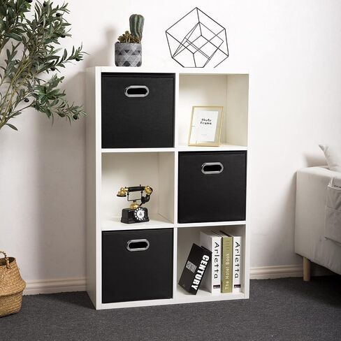 PRANDOM Leather Foldable Cube Storage Bins 13x13 inch [4-Pack] Fabric Storage Baskets Cubes Drawer with Cotton Handles Organizer for Shelves Nursery Closet Bedroom Clothes Black in Saudi Arabia