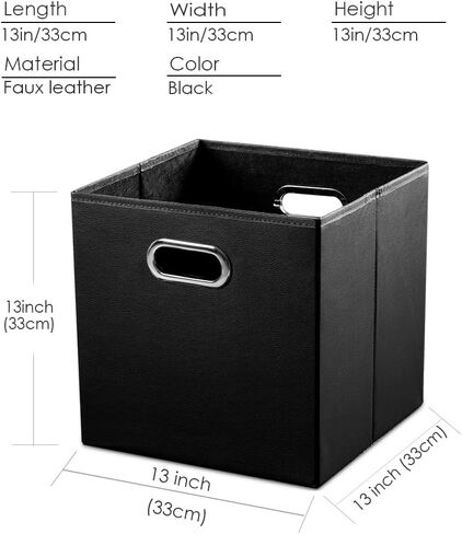 PRANDOM Leather Foldable Cube Storage Bins 13x13 inch [4-Pack] Fabric Storage Baskets Cubes Drawer with Cotton Handles Organizer for Shelves Nursery Closet Bedroom Clothes Black in Saudi Arabia