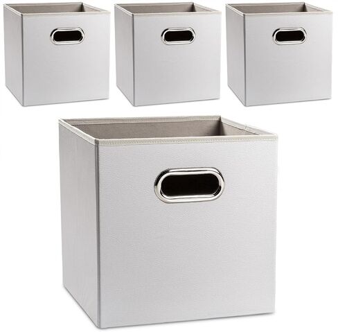 PRANDOM Leather Foldable Cube Storage Bins 13x13 inch [4-Pack] Fabric Storage Baskets Cubes Drawer with Cotton Handles Organizer for Shelves Nursery Closet Bedroom Clothes Black in Saudi Arabia