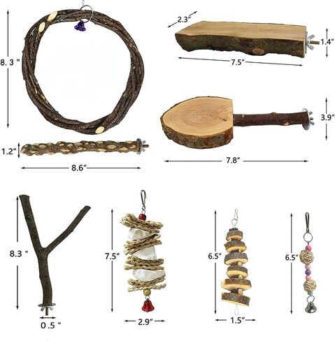 kathson 8 قطع الخشب الطيور جثم الببغاء الطبيعي مجثم الطيور سوينغ مضغ اللعب الطبيعية مخلب طحن عصا قفص الملحقات للببغاء الكوكاتيلات الببغاء كونور العصافير طيور الحب in Saudi Arabia