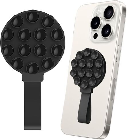Sticky Phone Grip,Phone Sticky Grip,Hands-Free Cell Phone Accessory Holder,Silicone Grip for Hands for Selfies and Videos,Mirror Shower Phone Stand for iPhone Samsung Android(Black) in Saudi Arabia