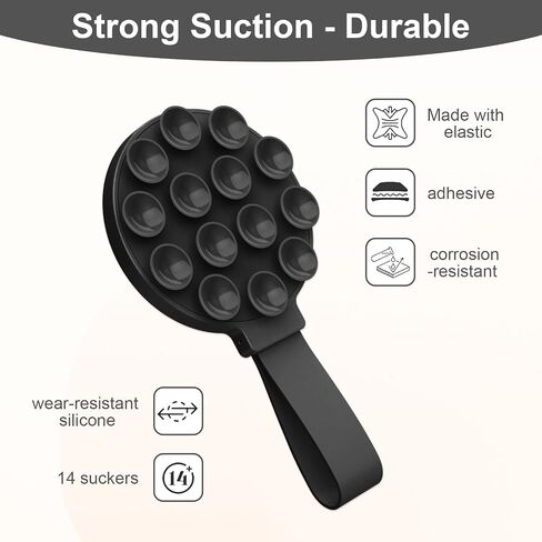 Sticky Phone Grip,Phone Sticky Grip,Hands-Free Cell Phone Accessory Holder,Silicone Grip for Hands for Selfies and Videos,Mirror Shower Phone Stand for iPhone Samsung Android(Black) in Saudi Arabia