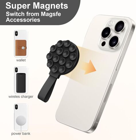Sticky Phone Grip,Phone Sticky Grip,Hands-Free Cell Phone Accessory Holder,Silicone Grip for Hands for Selfies and Videos,Mirror Shower Phone Stand for iPhone Samsung Android(Black) in Saudi Arabia