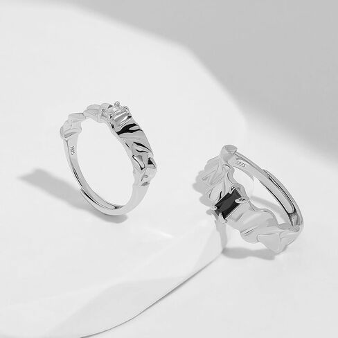 Meissa Engagement Rings for Men and Women Matching Couple Rings Set Chunky Wide Band Rings Black Glass Statement Onyx Ring Size Adjustable, Set of Two Rings in Kuwait