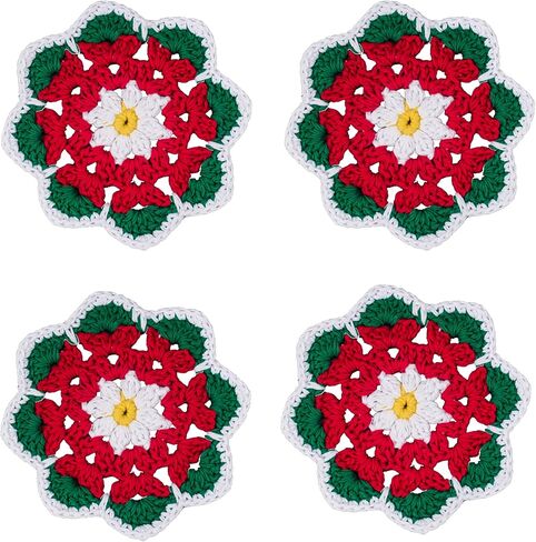 4 Pieces 4.3 Inch Christmas Doily Crochet for Crafts, Handmade Small Doilies Cloth Lace Placemats, Cotton Round Coasters in Saudi Arabia