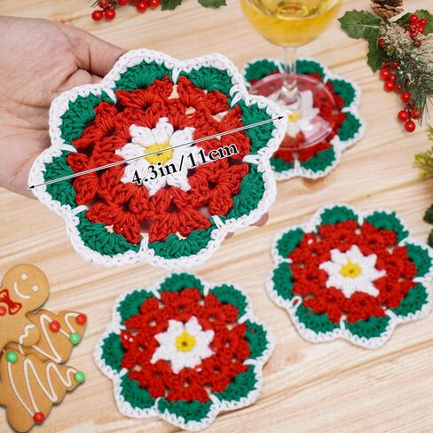 4 Pieces 4.3 Inch Christmas Doily Crochet for Crafts, Handmade Small Doilies Cloth Lace Placemats, Cotton Round Coasters in Saudi Arabia