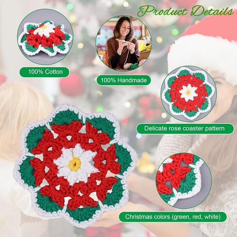 4 Pieces 4.3 Inch Christmas Doily Crochet for Crafts, Handmade Small Doilies Cloth Lace Placemats, Cotton Round Coasters in Saudi Arabia
