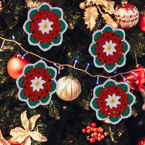4 Pieces 4.3 Inch Christmas Doily Crochet for Crafts, Handmade Small Doilies Cloth Lace Placemats, Cotton Round Coasters in Saudi Arabia