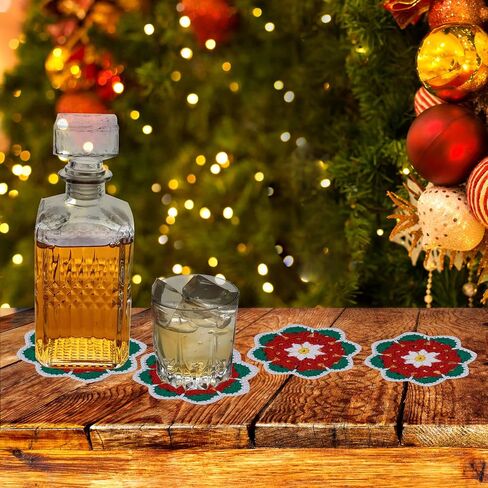 4 Pieces 4.3 Inch Christmas Doily Crochet for Crafts, Handmade Small Doilies Cloth Lace Placemats, Cotton Round Coasters in Saudi Arabia