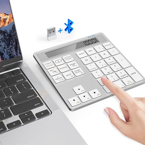 Bluetooth Number Pad and Calculator 2 in 1 - Aluminum 2.4G + Bluetooth Wireless Numeric Keypad Slim 34-Keys Portable Numpad Keyboard Data Entry & Calculate, for MacBook Laptop Surface in Kuwait