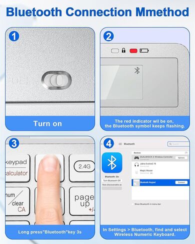 Bluetooth Number Pad and Calculator 2 in 1 - Aluminum 2.4G + Bluetooth Wireless Numeric Keypad Slim 34-Keys Portable Numpad Keyboard Data Entry & Calculate, for MacBook Laptop Surface in Kuwait