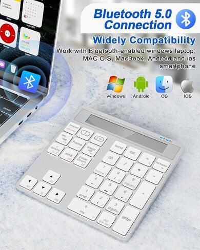 Bluetooth Number Pad and Calculator 2 in 1 - Aluminum 2.4G + Bluetooth Wireless Numeric Keypad Slim 34-Keys Portable Numpad Keyboard Data Entry & Calculate, for MacBook Laptop Surface in Kuwait
