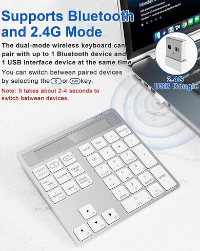 Bluetooth Number Pad and Calculator 2 in 1 - Aluminum 2.4G + Bluetooth Wireless Numeric Keypad Slim 34-Keys Portable Numpad Keyboard Data Entry & Calculate, for MacBook Laptop Surface in Kuwait