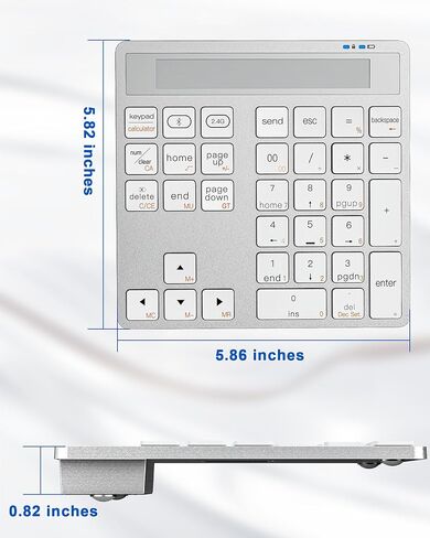 Bluetooth Number Pad and Calculator 2 in 1 - Aluminum 2.4G + Bluetooth Wireless Numeric Keypad Slim 34-Keys Portable Numpad Keyboard Data Entry & Calculate, for MacBook Laptop Surface in Kuwait