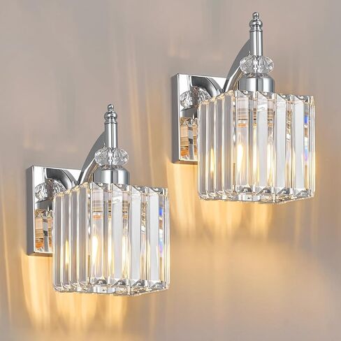 Modern Wall Sconces Set of Two Chrome Wall Sconces Indoor Wall Lamp Crystal Wall Light Wall Mounted Room Sconce Wall Lighting Bathroom Vanity Light Fixtures in Kuwait