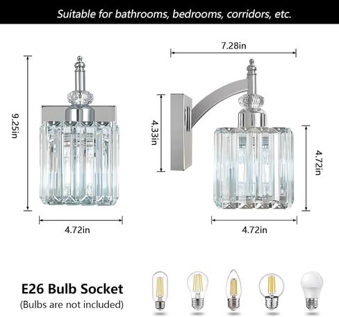 Modern Wall Sconces Set of Two Chrome Wall Sconces Indoor Wall Lamp Crystal Wall Light Wall Mounted Room Sconce Wall Lighting Bathroom Vanity Light Fixtures in Kuwait