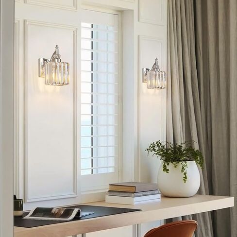 Modern Wall Sconces Set of Two Chrome Wall Sconces Indoor Wall Lamp Crystal Wall Light Wall Mounted Room Sconce Wall Lighting Bathroom Vanity Light Fixtures in Kuwait