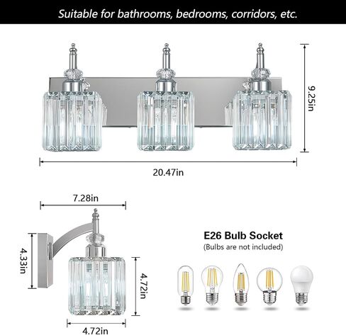 Modern Wall Sconces Set of Two Chrome Wall Sconces Indoor Wall Lamp Crystal Wall Light Wall Mounted Room Sconce Wall Lighting Bathroom Vanity Light Fixtures in Kuwait