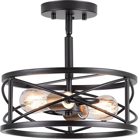 2-Light Semi Flush Mount Ceiling Light, 14-inch Industrial Modern Farmhouse Lighting Fixture with Metal Cage, Oil Rubbed Bronze Finish Ceiling Lamp for Kitchen Hallway Bedroom Living Room in Saudi Arabia