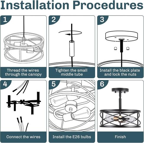 2-Light Semi Flush Mount Ceiling Light, 14-inch Industrial Modern Farmhouse Lighting Fixture with Metal Cage, Oil Rubbed Bronze Finish Ceiling Lamp for Kitchen Hallway Bedroom Living Room in Saudi Arabia