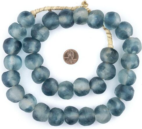 Jumbo Recycled Glass Beads - Beaded Wall Hangings - Extra Large African Sea Glass Beads 21-25mm - The Bead Chest (Blue Wave Marine) in Kuwait