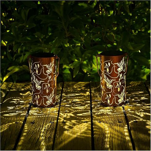 2 Pack Solar Lanterns Outdoor Hanging Hummingbird Decor Lantern,Waterproof Hollow Out Metal Decorative Garden Light,Graceful Decoration for Patio,Yard,Landscape,Festival in Kuwait