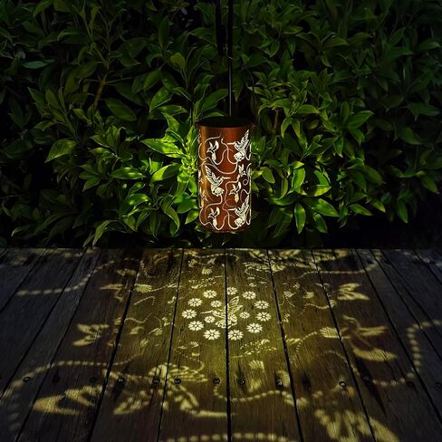 2 Pack Solar Lanterns Outdoor Hanging Hummingbird Decor Lantern,Waterproof Hollow Out Metal Decorative Garden Light,Graceful Decoration for Patio,Yard,Landscape,Festival in Kuwait