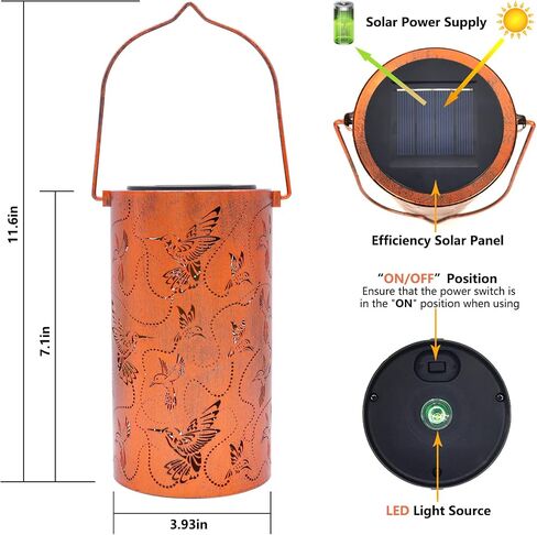 2 Pack Solar Lanterns Outdoor Hanging Hummingbird Decor Lantern,Waterproof Hollow Out Metal Decorative Garden Light,Graceful Decoration for Patio,Yard,Landscape,Festival in Kuwait