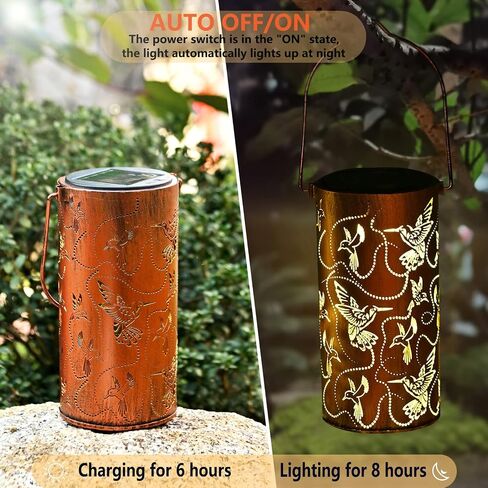 2 Pack Solar Lanterns Outdoor Hanging Hummingbird Decor Lantern,Waterproof Hollow Out Metal Decorative Garden Light,Graceful Decoration for Patio,Yard,Landscape,Festival in Kuwait