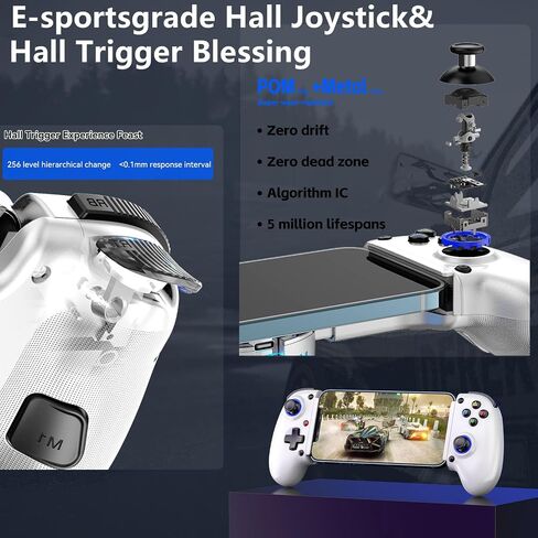 Koiiko Mobile Cloud Gaming Controller for iPhone 16/15/14, iPad, Tablet, Android/PC/Switch1/2 Gamepad Joystick with Turbo, Streaming on PS/Xbox/PC, Hall Trigger Black in Kuwait