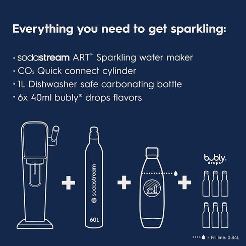 SodaStream Art Sparkling Water Maker Bundle in Black - includes CO2, Carbonating Bottle, and bubly 6-Flavor Variety Pack in Kuwait