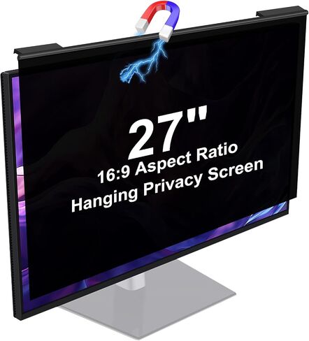 Magnetic Hanging Computer Privacy Screen Filter 27 Inch, Removable Privacy Shield Compatible with 16:9 Widescreen Frameless Monitor, Anti-Impact, Anti-Blue Light, Anti-Glare Protector in Saudi Arabia