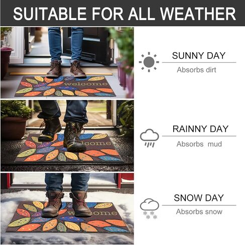 CHICHIC Door Mat, Welcome Mat 17x 30 Inch Front Door Mat Outdoors for Home Entrance Outdoors Mat for Outside Entry Way Doormat Entry Rugs, Heavy Duty Non Slip Rubber Back Low Profile, Leaves in Saudi Arabia
