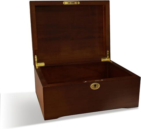 J&F CO. Wooden Box 100% Acacia Wood Storage Box with Lock, Handmade Wooden Box with Hinged Lid, Large Retro Design Wooden Box for Keepsake,Recipe or Jewelry(Wood Color) (wood 1) in Saudi Arabia