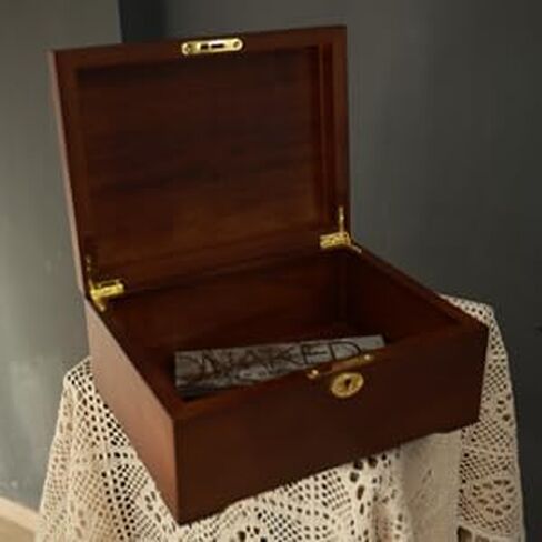 J&F CO. Wooden Box 100% Acacia Wood Storage Box with Lock, Handmade Wooden Box with Hinged Lid, Large Retro Design Wooden Box for Keepsake,Recipe or Jewelry(Wood Color) (wood 1) in Saudi Arabia