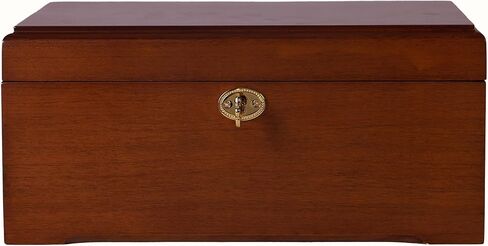 شركة J&F صندوق خشبي 100% من خشب السنط مع قفل، صندوق خشبي مصنوع يدويًا مع غطاء مفصلي، صندوق خشبي كبير بتصميم قديم للتذكار أو الوصفة أو المجوهرات (لون الخشب) (خشب 1) in Kuwait