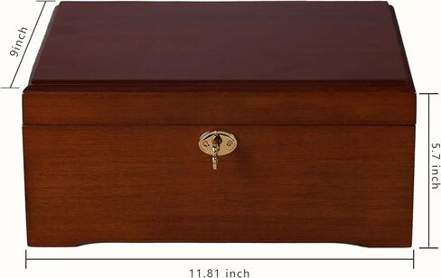 شركة J&F صندوق خشبي 100% من خشب السنط مع قفل، صندوق خشبي مصنوع يدويًا مع غطاء مفصلي، صندوق خشبي كبير بتصميم قديم للتذكار أو الوصفة أو المجوهرات (لون الخشب) (خشب 1) in Kuwait