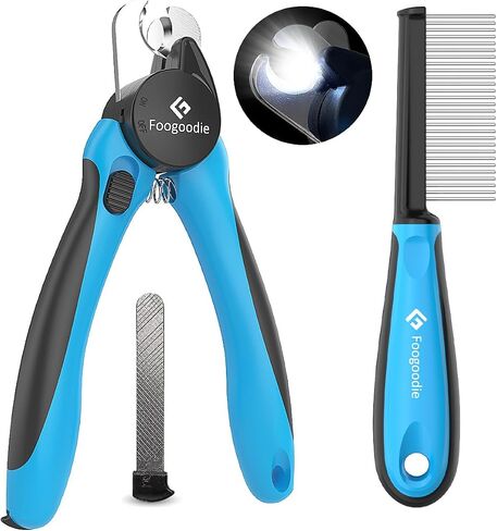 Dog Nail Clippers with Light, 2 in 1 Dog Nail Trimmers with Safety Guard & Quick Sensor to Prevent Over-Cutting, Includes Pet Grooming Comb & Nail File, Ideal for Cats & Dogs in Saudi Arabia