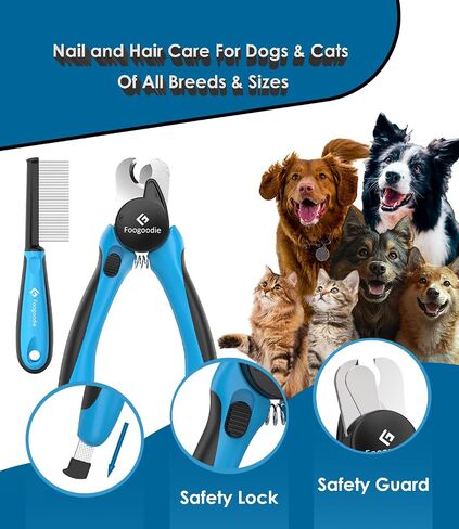 Dog Nail Clippers with Light, 2 in 1 Dog Nail Trimmers with Safety Guard & Quick Sensor to Prevent Over-Cutting, Includes Pet Grooming Comb & Nail File, Ideal for Cats & Dogs in Saudi Arabia