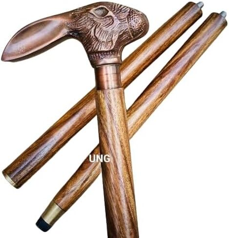 عصا المشي الفيكتورية القابلة للتعديل طراز رأس الأرنب العتيق للرجال والنساء مقبض نحاسي عصا خشبية هدية عتيقة... in Saudi Arabia