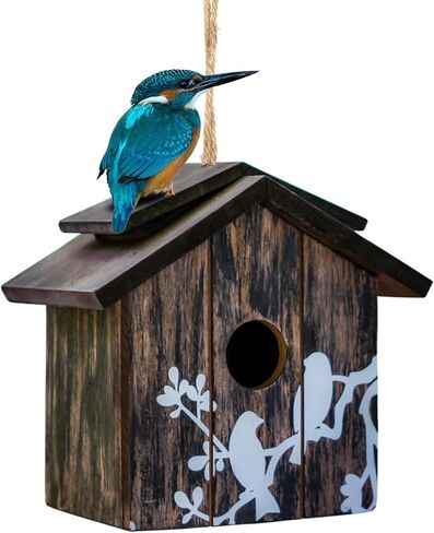 Topadorn Wooden Bird House Hanging Outdoor,Eco Friendly Materials and Decorative with Bird Printed in Saudi Arabia
