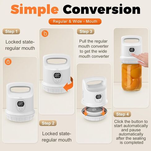 Fully Automatic Electric Mason Jar Vacuum Sealer,Rechargeable Vacuum Sealer Kit for Wide Mouth & Regular Mouth Canning Jars,White in Saudi Arabia