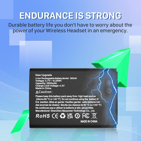 (عبوتان) بطارية 160240، بطارية بديلة ليثيوم أيون عالية السعة 2500 مللي أمبير في الساعة لـ Steelseries Arctis Pro Wireless، Siberia 800، Siberia 840، سماعات الألعاب اللاسلكية، بطارية سماعات 61298RX in Kuwait
