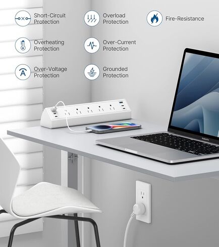 Desk Clamp Power Strip USB C,Under Desk Mount Power Station,20W Fast Charging,Fits 1.9'' Tabletop Edge,Desk Surge Protector,Perfect Home,Office Supplies (White, 5 Outlets & 6 USB Ports & 25 FT Cable) in Saudi Arabia
