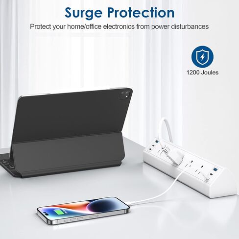 Desk Clamp Power Strip USB C,Under Desk Mount Power Station,20W Fast Charging,Fits 1.9'' Tabletop Edge,Desk Surge Protector,Perfect Home,Office Supplies (White, 5 Outlets & 6 USB Ports & 25 FT Cable) in Saudi Arabia