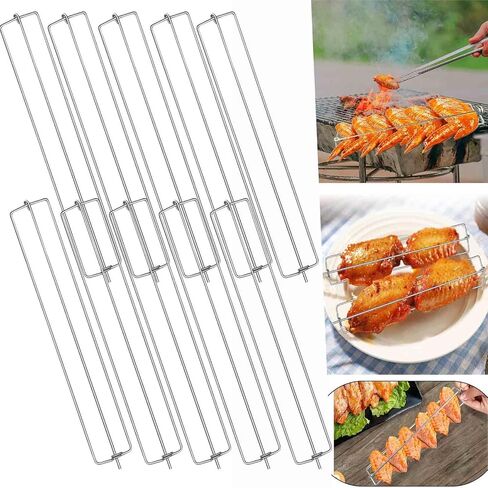 Chicken Wing BBQ Fork - 10 Packs Chicken Wing Rails for Grill Stainless Steels Clamping Wing Rails Flat Grilling Tool Set for Outdoor Barbecue Picnic (10 Packs) in Saudi Arabia